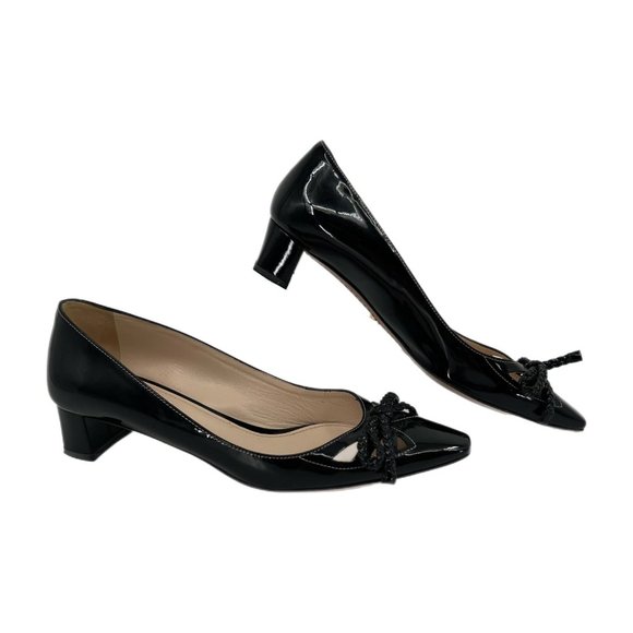 Prada Black Patent Leather Heels with Bow Accent | Size 38EU - Picture 1 of 11